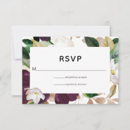 Cartão RSVP Velvet de ameixa Escura e Casamento Floral de Prim
