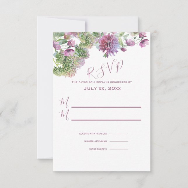 Cartão RSVP Verão Floral Roxo Em Casamento De Sangue (Frente)