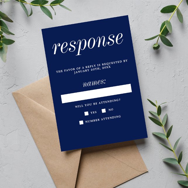 Cartão RSVP Verdadeira Simplicidade 2 Tinta Azul Casamento Min (Criador carregado)