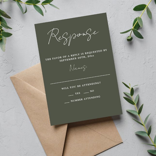Cartão RSVP Verdadeira Simplicidade 3 Script Mínimo Verde Camo (Criador carregado)