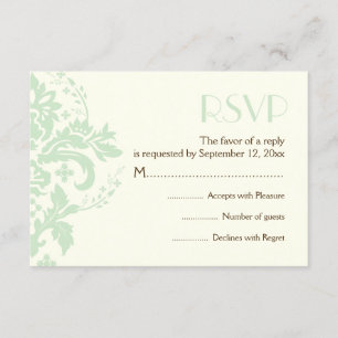 Cartão RSVP Verde da hortelã do damasco, marfim que wedding o