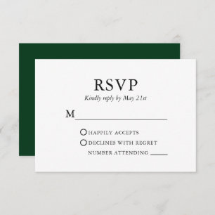 Cartão RSVP Verde de Casamento Minimalista Moderno Elegante