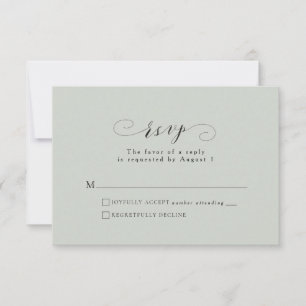 Cartão RSVP verde de script formal Elegante