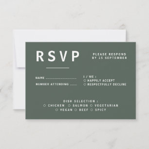 Cartão RSVP Verde escuro Casamento Moderno de Moss Minimalis