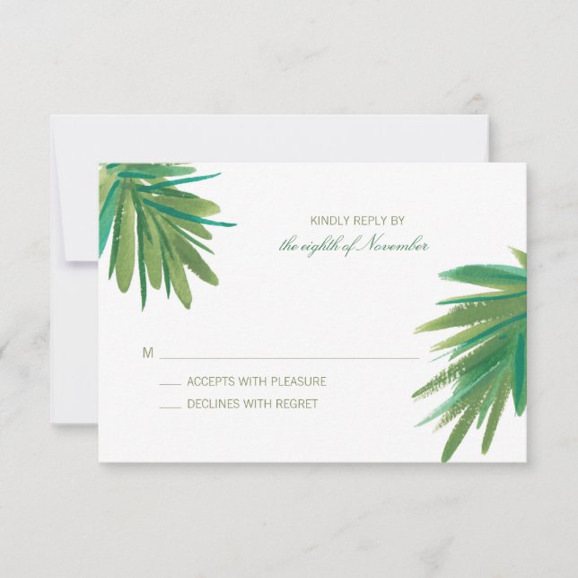 Cartão RSVP Verde Pine Woods Watercolor | VP de Casamento (Frente)