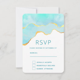 Cartão RSVP Verde tropical tranquilo com casamento Dourado na 