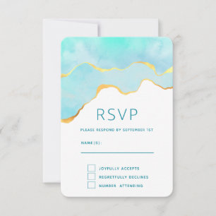 Cartão RSVP Verde tropical tranquilo com casamento Dourado na 