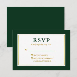 Cartão RSVP Verde Verde-Elegante Moderno Dourado