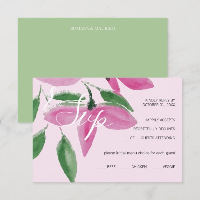 Cartão RSVP Verduras Vermelhos Rosa Elegantes Arte Aquecida (Frente/Verso)