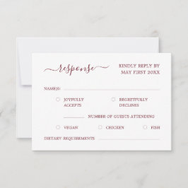 Cartão RSVP Vermelho Borgonha Mínimo Moderno e Elegante