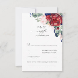 Cartão RSVP Vermelho brilhante e Elegante azul Marinho