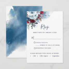 Cartão RSVP Vermelho e Azul Floral e Aquarela
