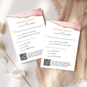 Cartão RSVP Vertical - Agate Bat Mitzvah, cor-de-rosa e Dourad