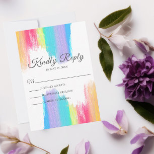 Cartão RSVP Vertical de Casamento LGBT do Rainbow Watercolor E