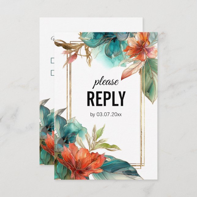 Cartão RSVP Vertical + pedido de música Hibiscus Serenade Para (Frente/Verso)