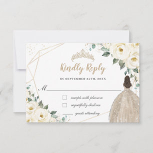 Cartão RSVP Vestido Champange de Quinceañera Floral Branco Mar