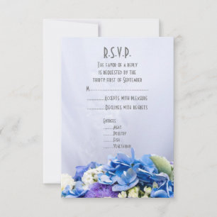 Cartão RSVP Vestido de casamento R.S.V.P. de forma azul e bran