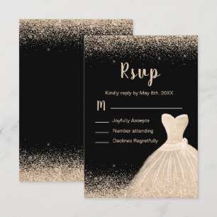 Cartão RSVP Vestido de Champanhe com Brilho Falso Aniversário