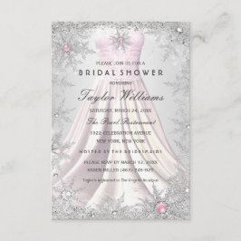 Cartão RSVP Vestido de Noiva Pink Silver Jewel Snowflake Brida