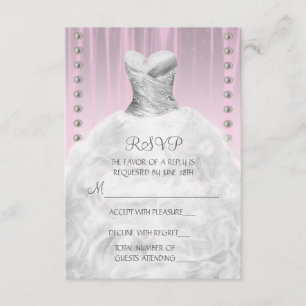 Cartão RSVP Vestido de partido e pérolas Quinceanera