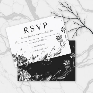 Cartão RSVP Vestido floral de flores negras elegantes