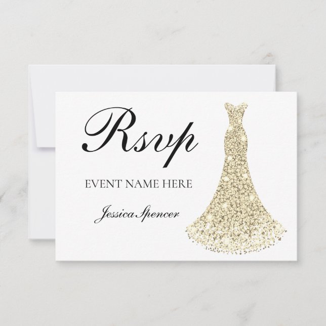 Cartão RSVP Vestido Golden Sparkle Todos os Aniversários / RSV (Frente)
