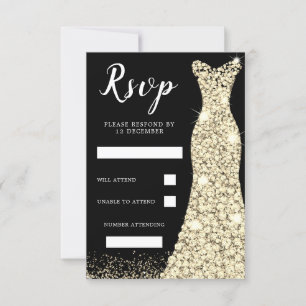 Cartão RSVP Vestido Preto de Noiva Festa de Aniversário com Br