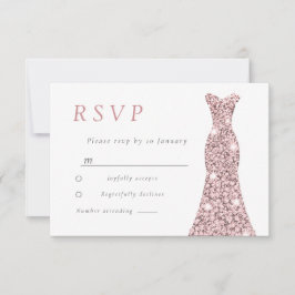 Cartão RSVP Vestido Rosa Dourado para Noiva ou Aniversário 