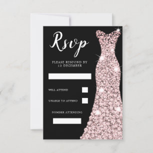 Cartão RSVP Vestido Rosa Dourado Rosa Aniversário Festa de Cas