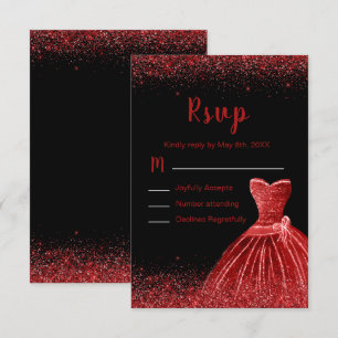 Cartão RSVP Vestido Vermelho Brilhante Faux Brilho Sweet 16