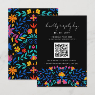Cartão RSVP Vibrant Mexicano Floral Fiesta Wedding Código QR