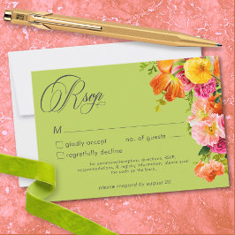 Cartão RSVP Vibrant Summer Floral Lime Orange Pink Wedding