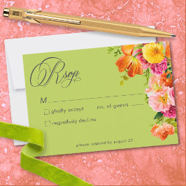 Cartão RSVP Vibrant Summer Floral Lime Orange Pink Wedding