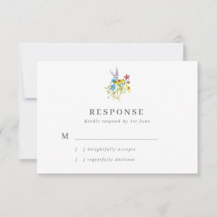 Cartão RSVP Vibrant Watercolor Flores Selvagens de Casamento C