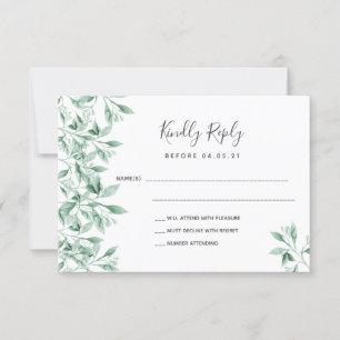 Cartão RSVP Vice-presidente botânico branco verde-casamento