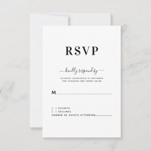Cartão RSVP Vice-presidente de Casamento Branco Negro Simples