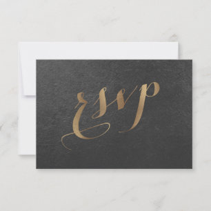 Cartão RSVP Vice-Presidente do Casamento Preto Gold Foil