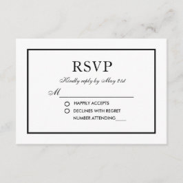 Cartão RSVP Vice-presidente preto e branco do casamento elegan
