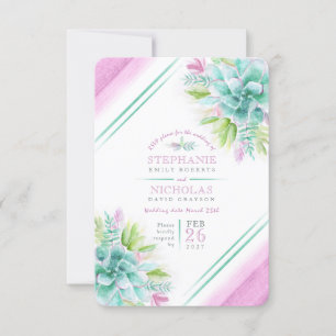 Cartão RSVP Vice-presidente rosa-rosa-verde do casamento sucul
