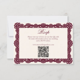Cartão RSVP Victorian Burgundy Ivory Lace Wedding Website QR