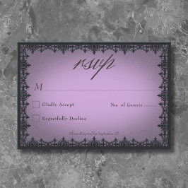 Cartão RSVP Victorian Gothic Iron Border Purple Wedding