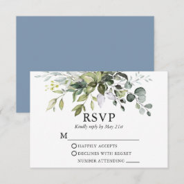 Cartão RSVP Vidro Verde Casamento Dusty Azul