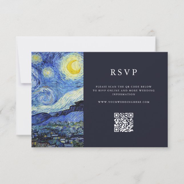 Cartão RSVP Vincent Van Gogh Starry Night Weding (Frente)