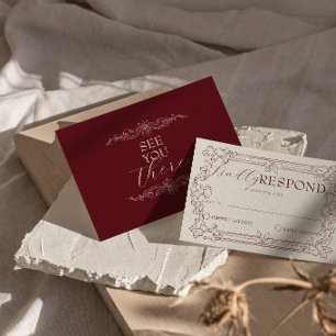 Cartão RSVP Vinho Burgundy Clássico Elegante Casamento Chique 