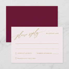 Cartão RSVP Vinho de Amora e Dourado Casamento Elegante