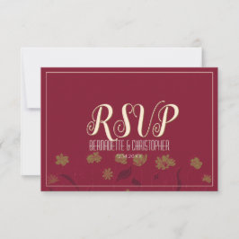 Cartão RSVP Vinho Vermelho Simples E Elegante Moderno De Casam