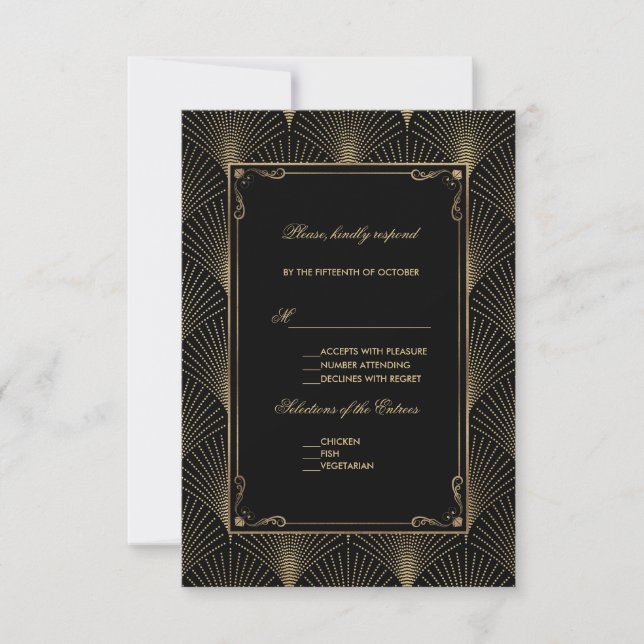 Cartão RSVP Vintage Art Deco Excelente Gatsby Wedding (Frente)