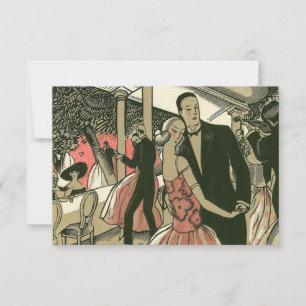Cartão RSVP Vintage Art Deco Wedding, Newlyweds First Dance