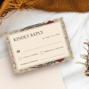 Cartão RSVP Vintage Art Nouveau Floral Burgundy Casamento