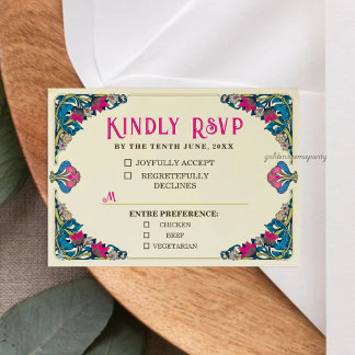Cartão RSVP Vintage Art Nouveau Floral Pattern Wedding
